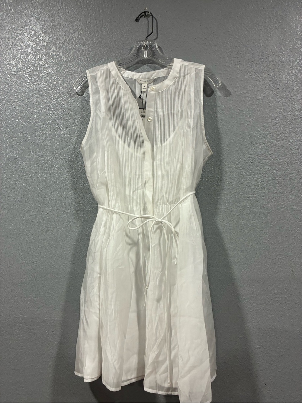 Banana Republic White Sleeveless Tie-Waist Pintuck Dress